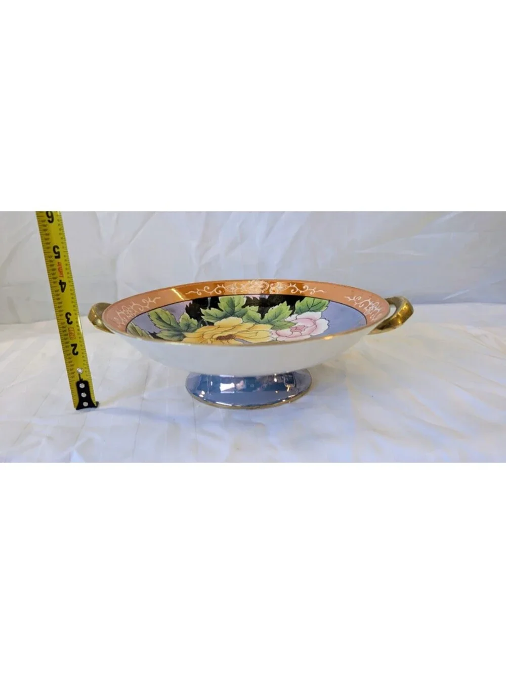 Vintage Mid-20th Century Japanese Porcelain Hand-Painted Peonies & Butterfly Ped
